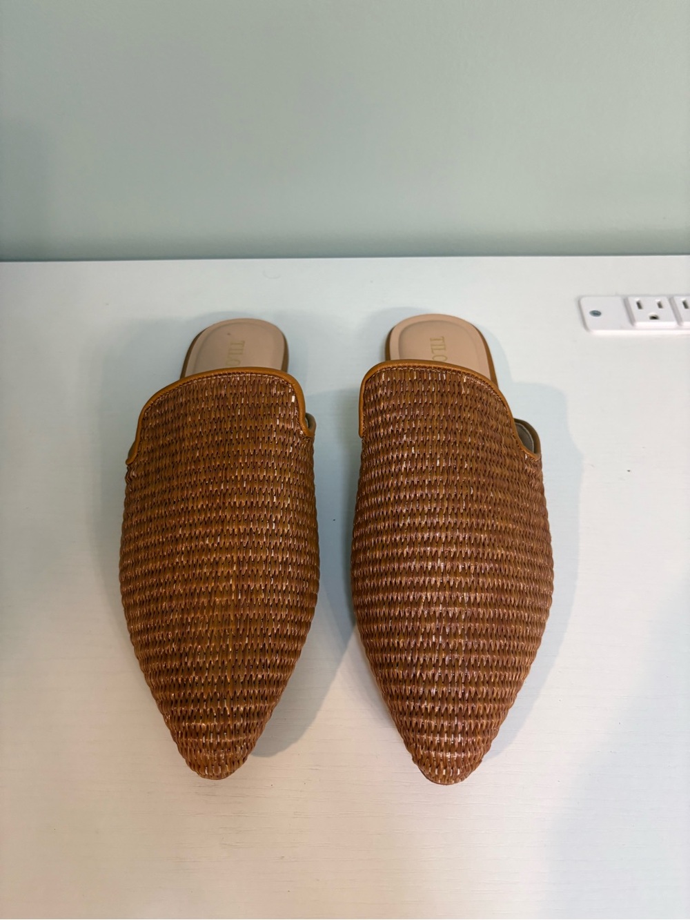 Pointed Woven Slide Mules in Cognac Brown